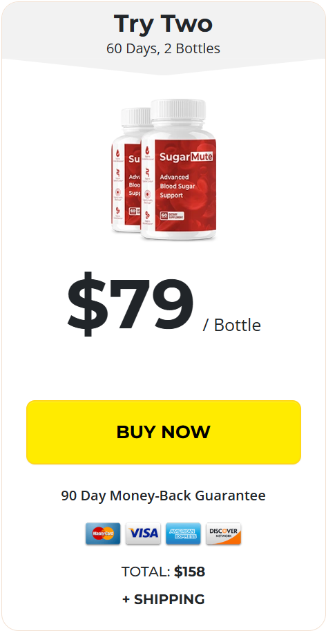 SugarMute Try Two package – 2 bottles, 60 days, $79 per bottle, total $158 plus shipping